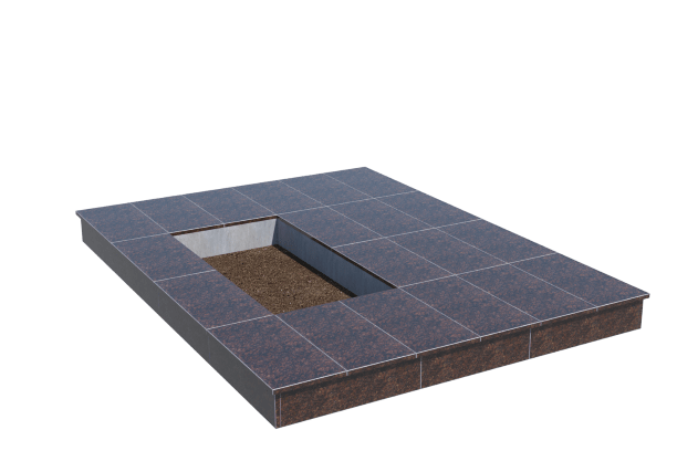 Площадки на могилу в Казани | Площадка с вертикальной (15 см) облицовкой Дымовским гранитом (под цветник)