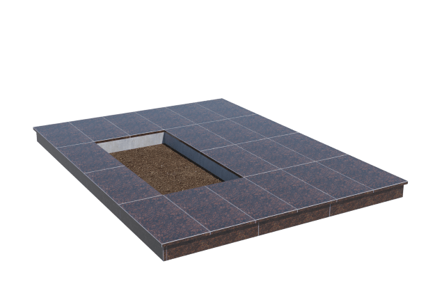 Площадки на могилу в Казани | Площадка с вертикальной (10 см) облицовкой Дымовским гранитом (под цветник)