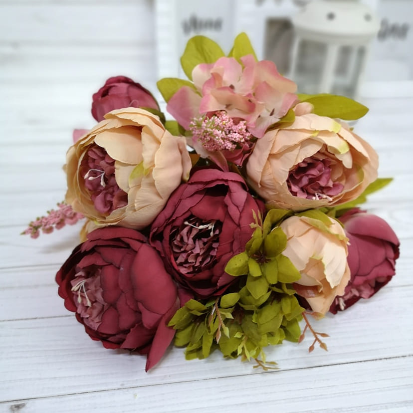 Искусственные цветы в Казани | Цветы искусственные «Пионы», персиково-малиновые, букет