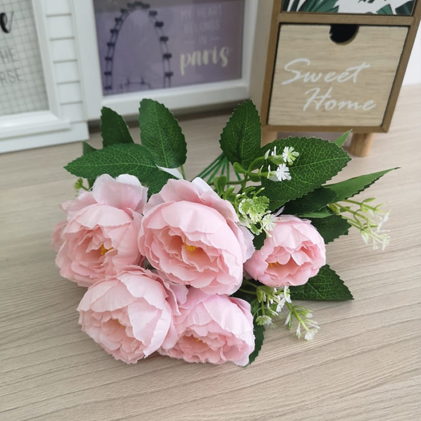 Искусственные цветы в Казани | Цветы искусственные «Минипиончики с гипсофилой», нежно-розовые, букет