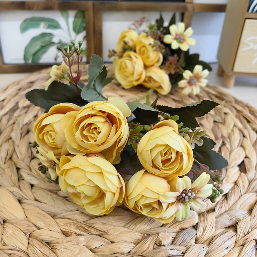 Искусственные цветы в Казани | Цветы искусственные «Камелии с мелкоцветом», желтые, букет