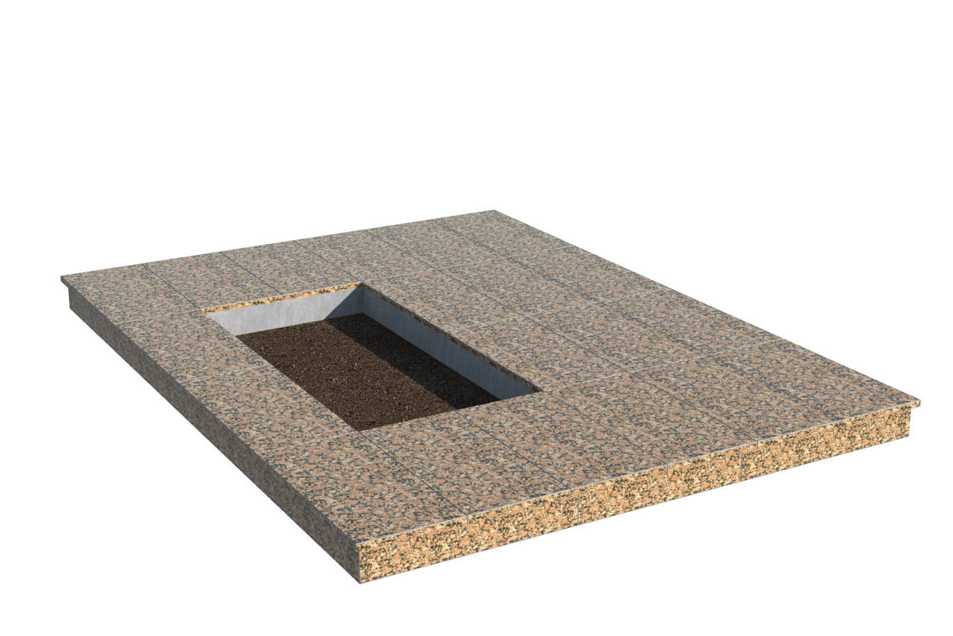 Площадки на могилу в Казани | Площадка с вертикальной (10 см) облицовкой Южно-Султаевским гранитом (под цветник)