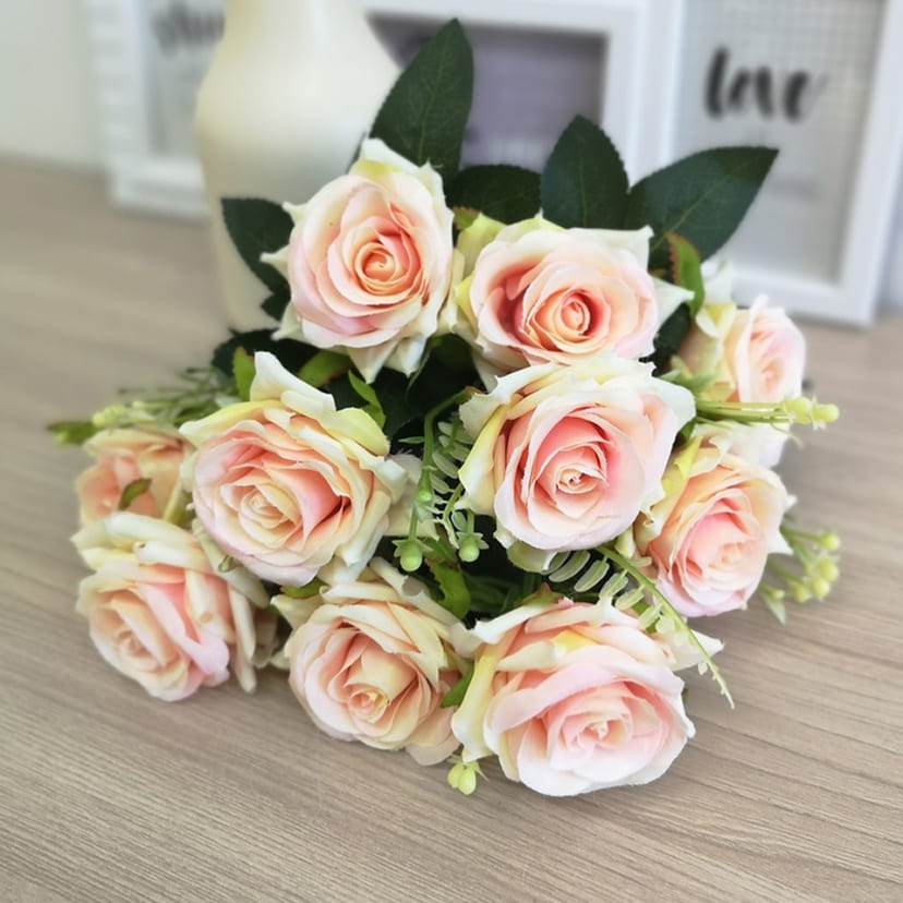 Искусственные цветы в Казани | Цветы искусственные «Розы острые», розовато-молочные, букет