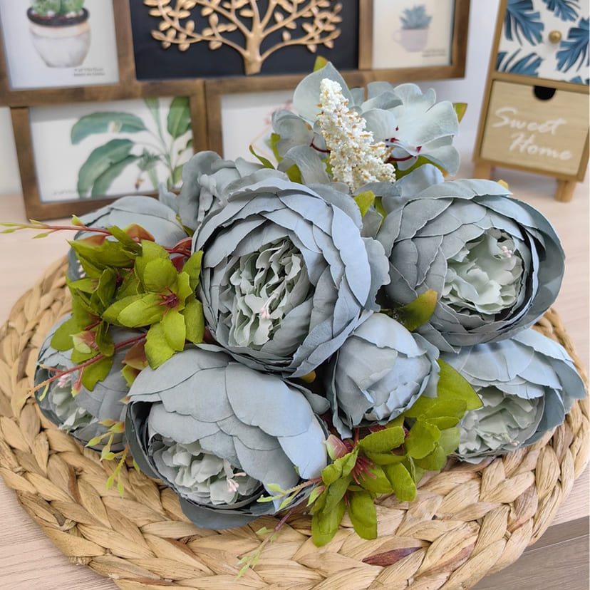 Искусственные цветы в Казани | Цветы искусственные «Пионы», серо-голубые, букет